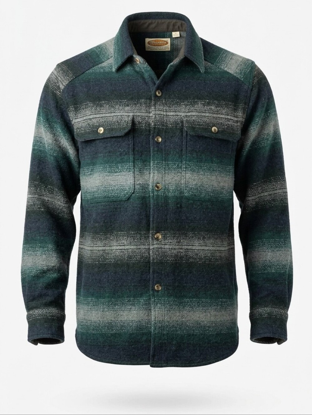 Paragraff Clothing Co. Green and Gray Striped Wool Shirt Jacket